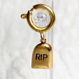 Vintage RIP Headstone Charm Moveable Halloween Spring Ring Clasp Gold Tone